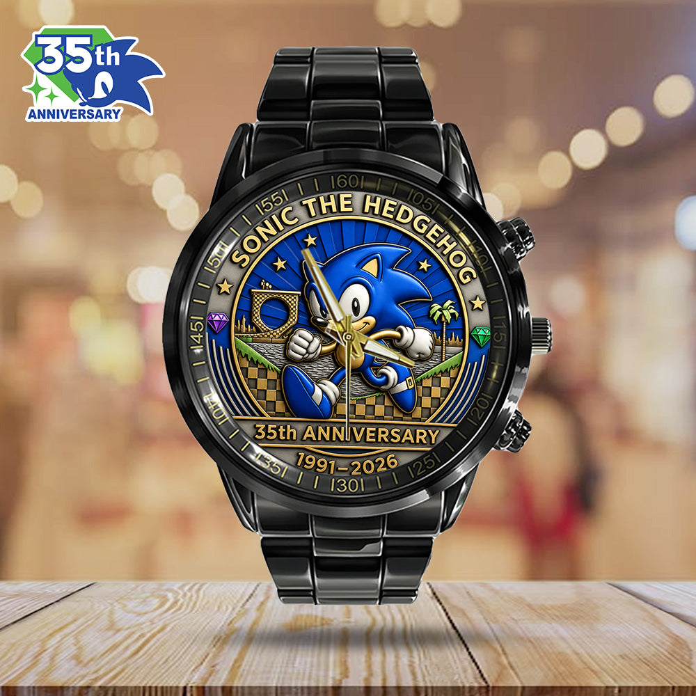 Sonic the Hedgehog 35th Anniversary Black Stainless Steel Watch - GNE7352