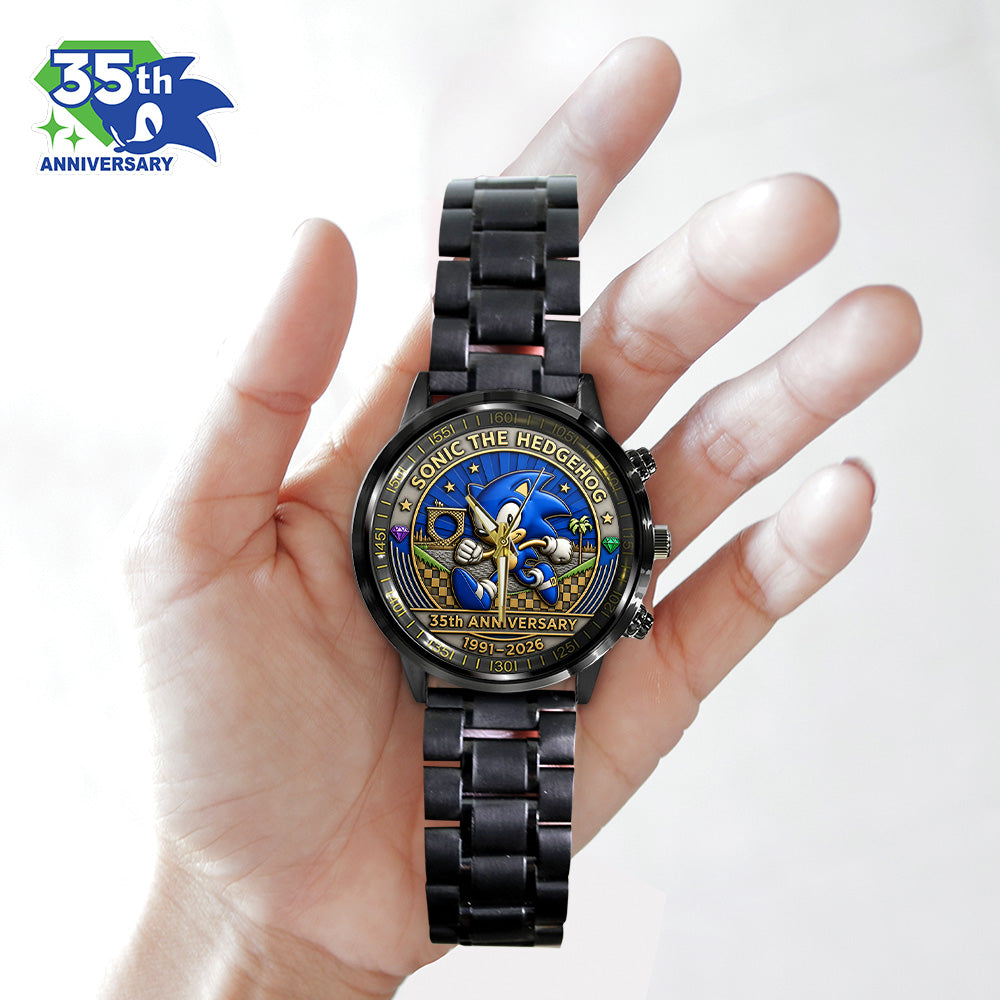 Sonic the Hedgehog 35th Anniversary Black Stainless Steel Watch - GNE7352