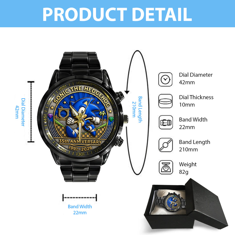 Sonic the Hedgehog 35th Anniversary Black Stainless Steel Watch - GNE7352