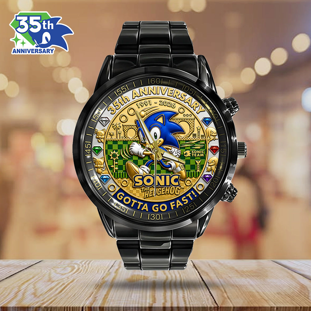 Sonic the Hedgehog 35th Anniversary Black Stainless Steel Watch - GNE7355