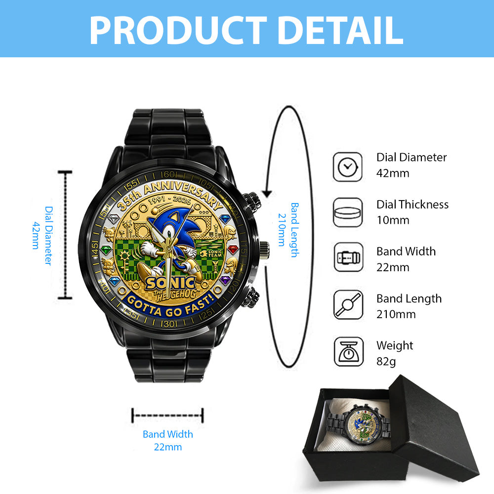 Sonic the Hedgehog 35th Anniversary Black Stainless Steel Watch - GNE7355