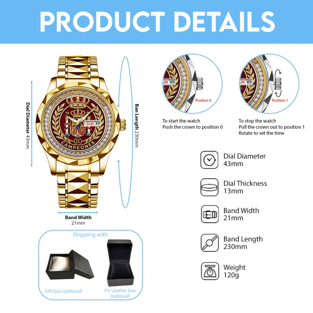 Spain National Team 2026 FIFA World Cup Champions Alloy Luxury Quartz Watch - TMTHU7885