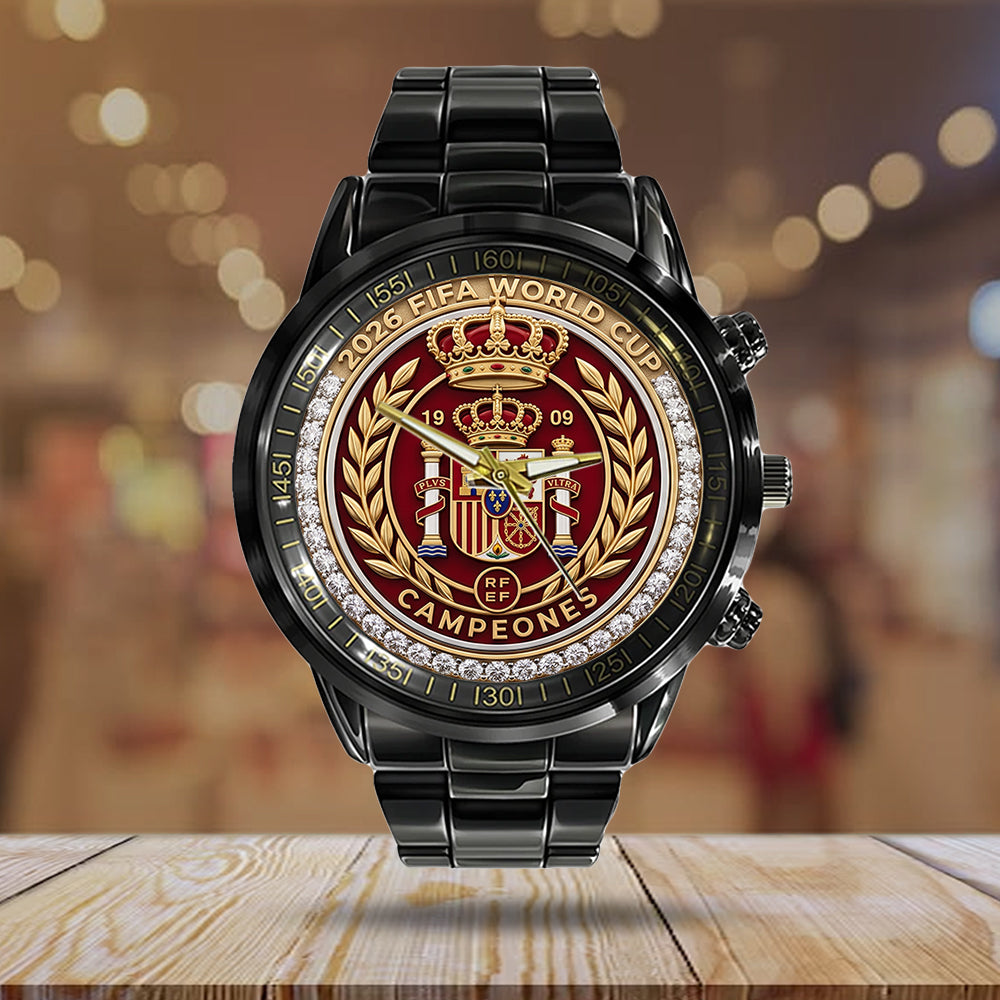 Spain National Team 2026 FIFA World Cup Champions Black Stainless Steel Watch - TMTHU7886