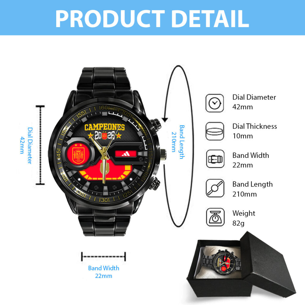 Spain National Team 2026 FIFA World Cup Champions Black Stainless Steel Watch - TANTN24478