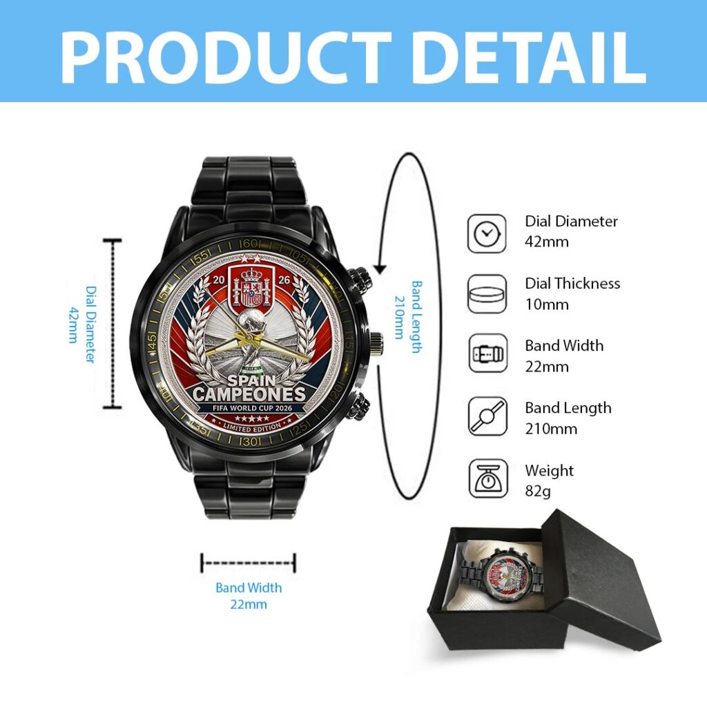 Spain National Team 2026 FIFA World Cup Champions Black Stainless Steel Watch - HOATT19798