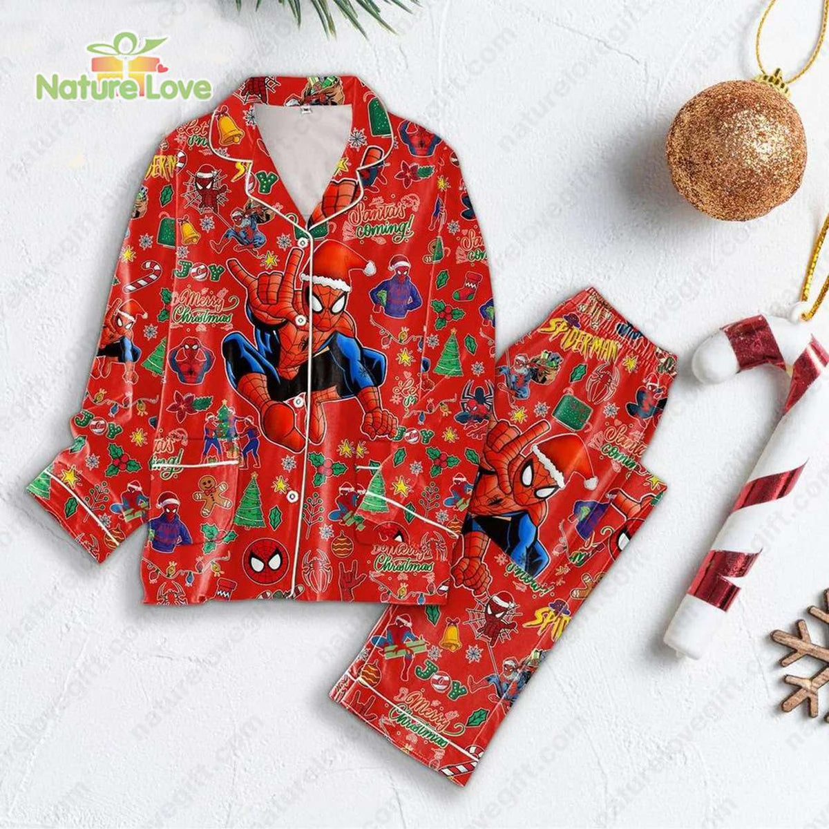 Spider Man Merry Christmas Marvel Red Pajamas Set