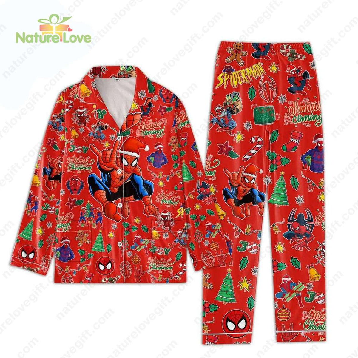 Spider Man Merry Christmas Marvel Red Pajamas Set