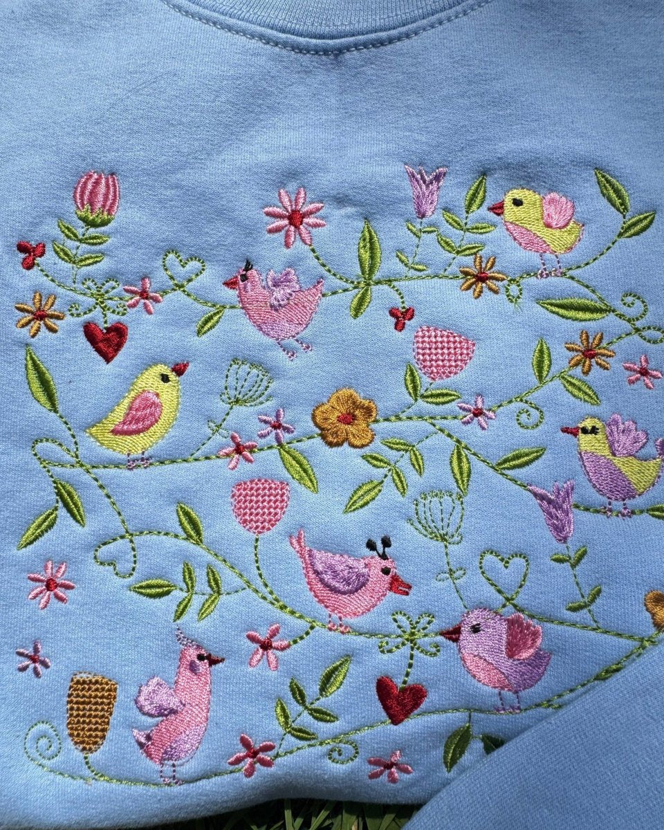 Spring Birds Embroidered Sweatshirt