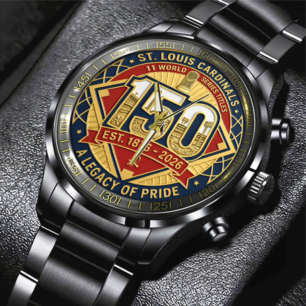 St. Louis Cardinals 150th Anniversary Black Stainless Steel Watch - TANTN21614