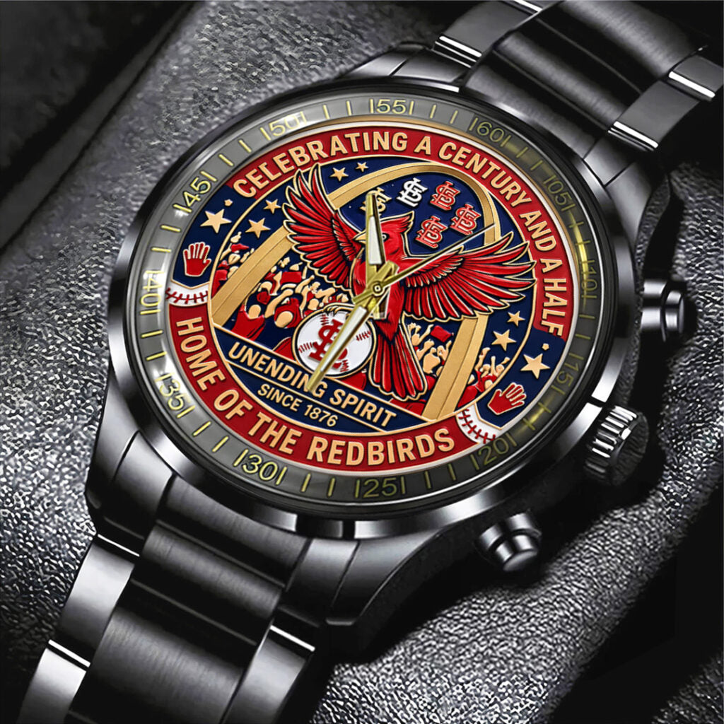 St. Louis Cardinals 150th Anniversary Black Stainless Steel Watch - TANTN21616