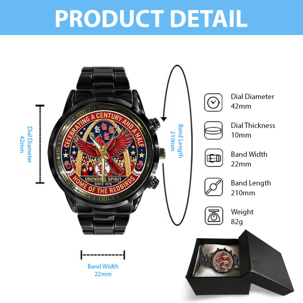 St. Louis Cardinals 150th Anniversary Black Stainless Steel Watch - TANTN21616