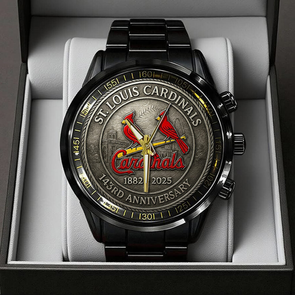St. Louis Cardinals 143rd Anniversary 2025 Black Stainless Steel Watch - TANTN16201