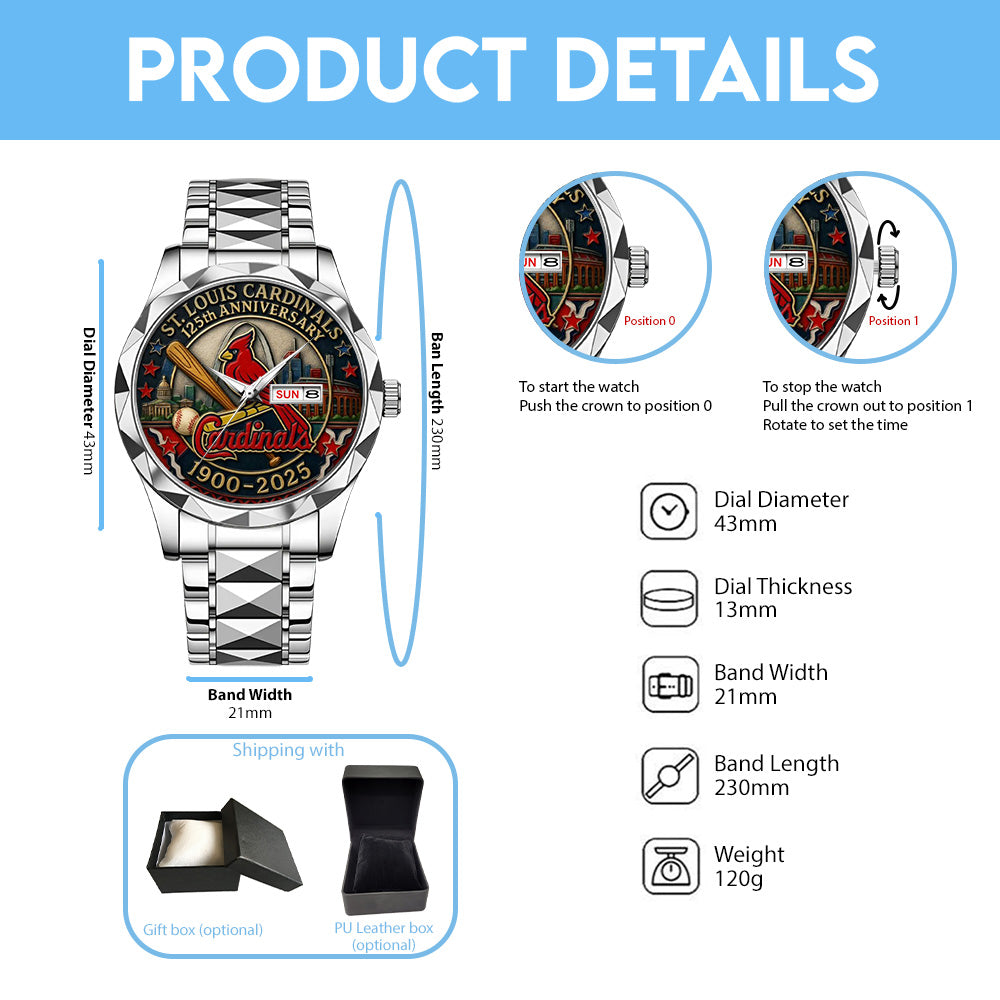 St. Louis Cardinals 125th Anniversary 1900-2025 Alloy Luxury Quartz Watch - TANTN15615