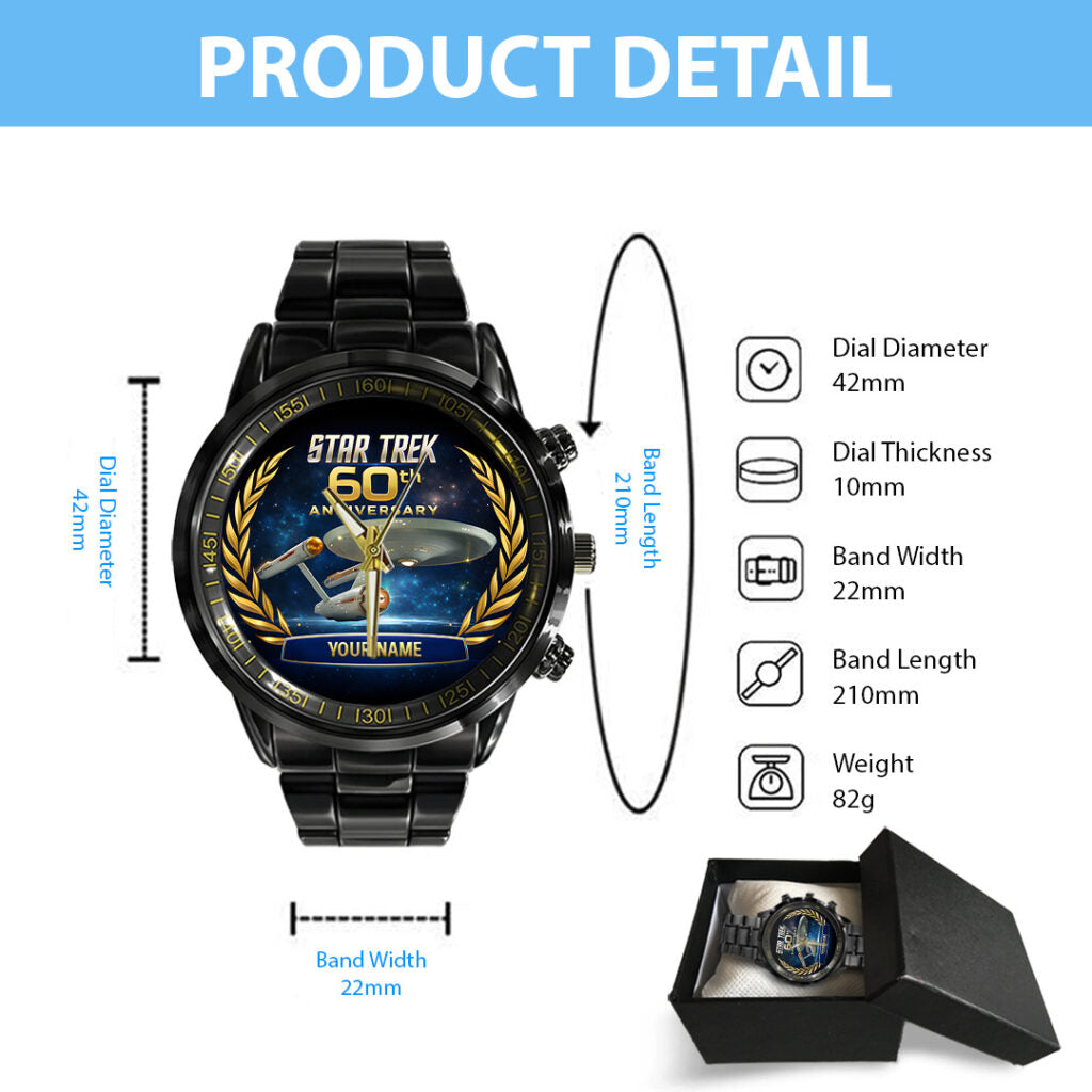 Personalized Star Trek 60th Anniversary 2026 Black Stainless Steel Watch - TANTN21223