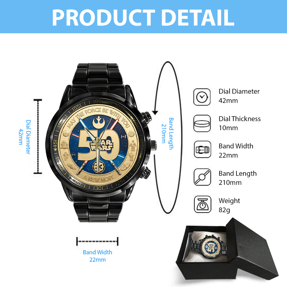 Star Wars 50th Anniversary 2027 Black Stainless Steel Watch - TMTHU5395