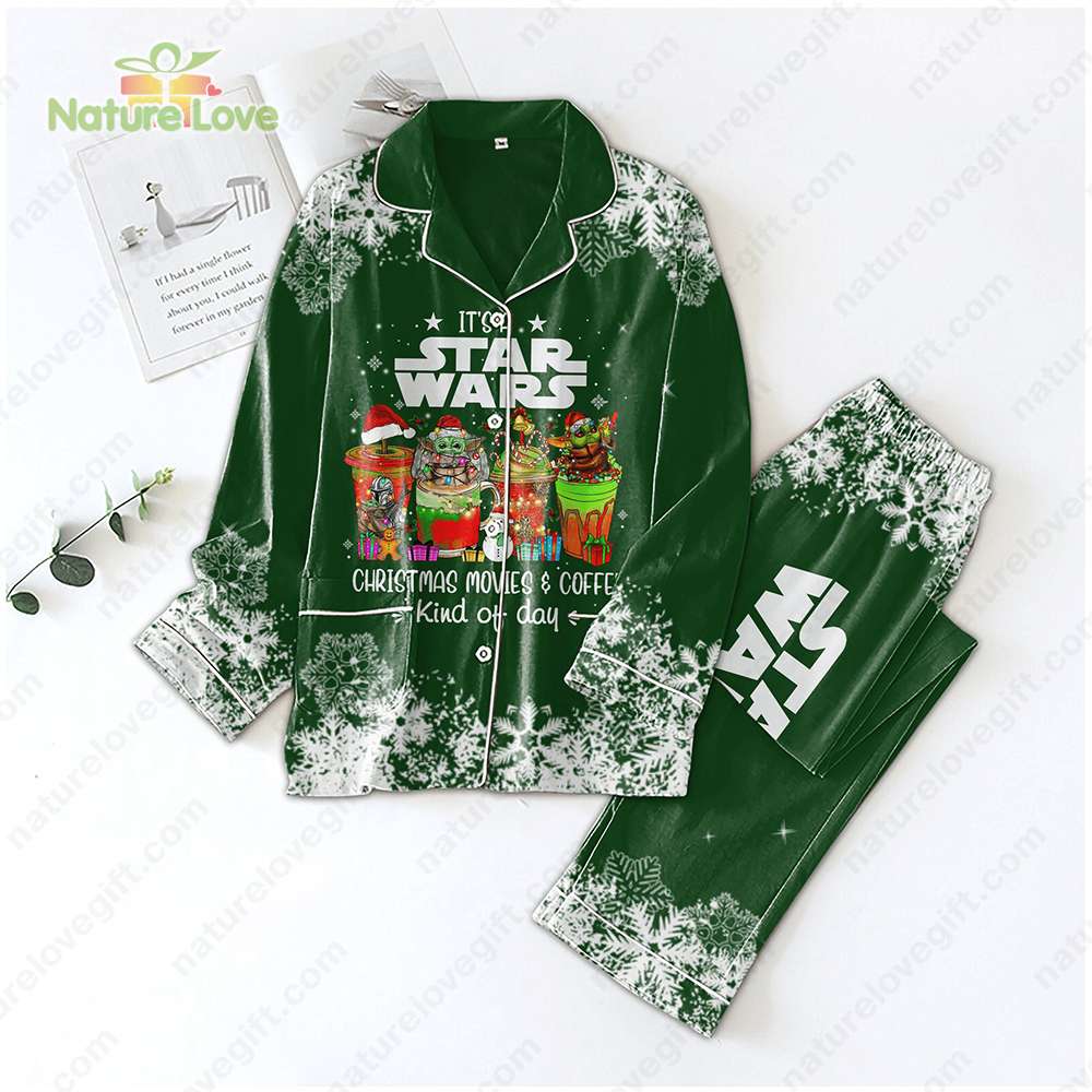 Star Wars Pajama Set Baby Yoda Pajamas Christmas Movie and Coffee Holiday Xmas PJs