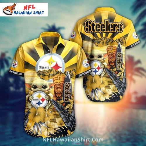 Steelers Hawaiian Shirt Baby Alien And Tiki Sunset