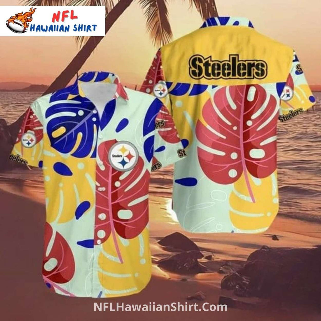 Steelers Hawaiian Shirt Colorful Tropical Leaf Pattern