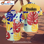 Steelers Hawaiian Shirt Colorful Tropical Leaf Pattern