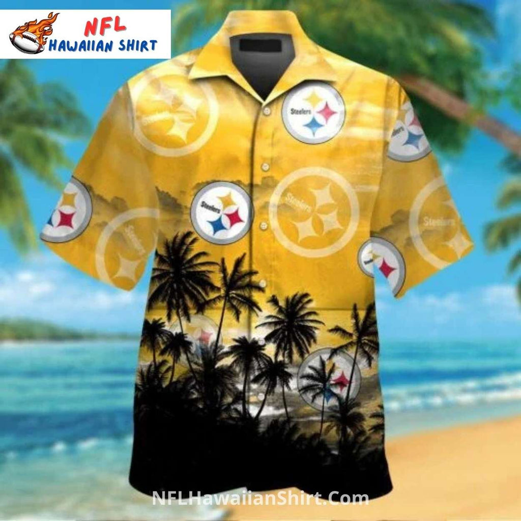 Steelers Hawaiian Shirt Gold And Black Palm Tree Gradient