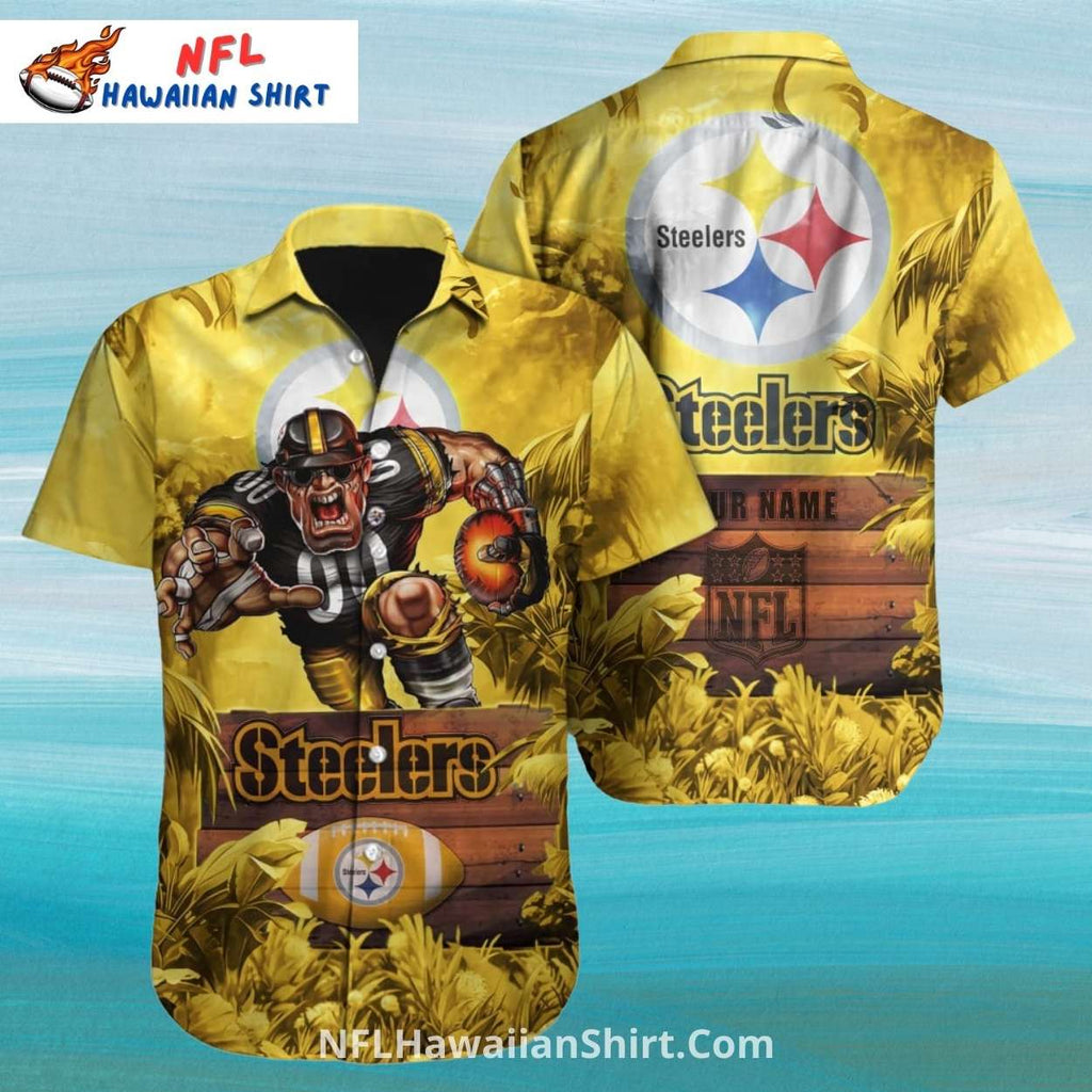 Steelers Hawaiian Shirt With Wooden Background And Intense Player