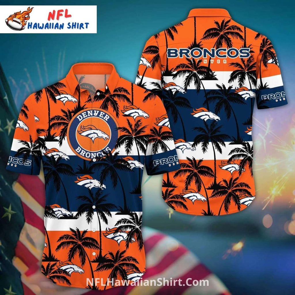 Striped Denver Broncos Hawaiian Shirt With Palm Trees