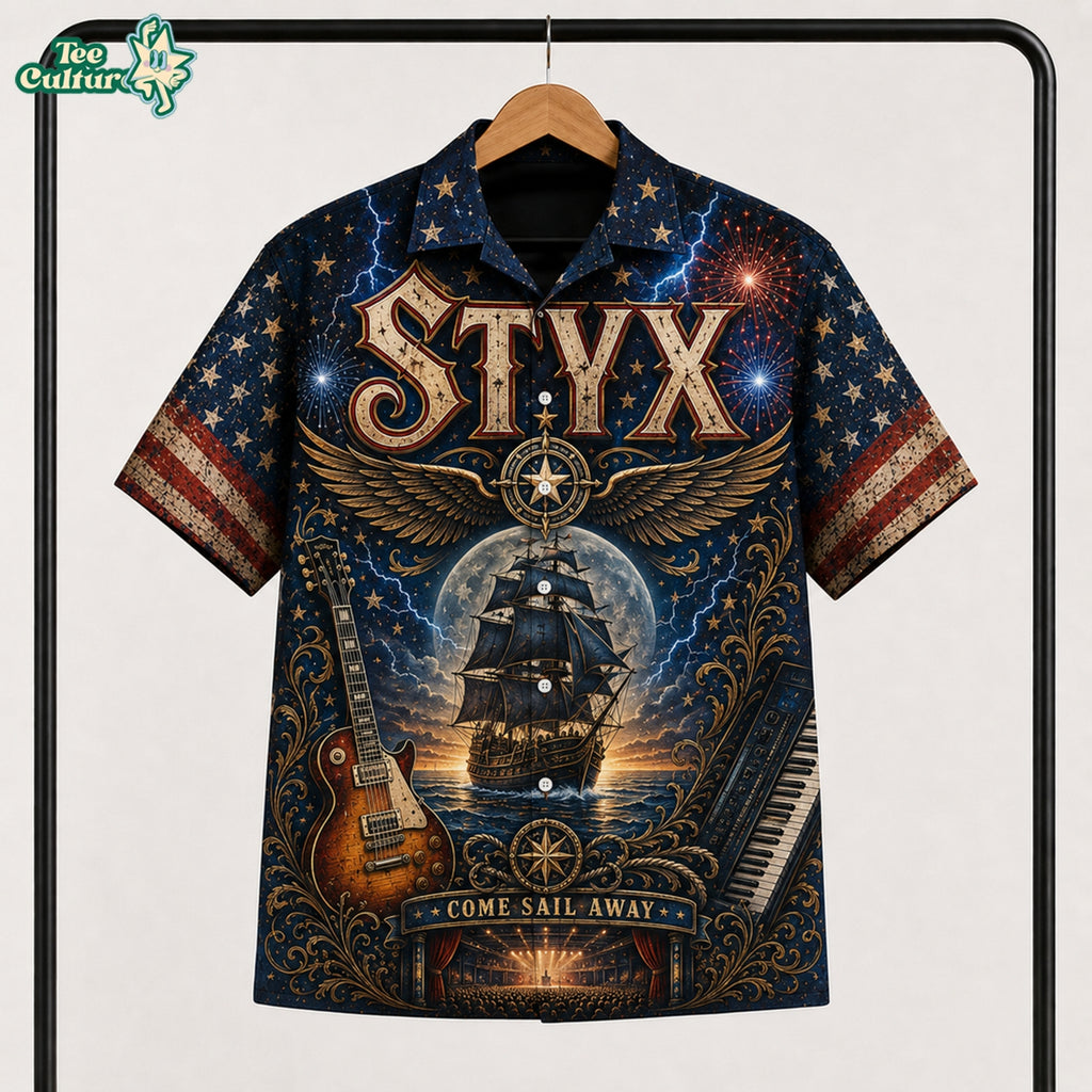 Styx Band Vintage Come Sail Away Sailing Ship Hawaiian Shirt