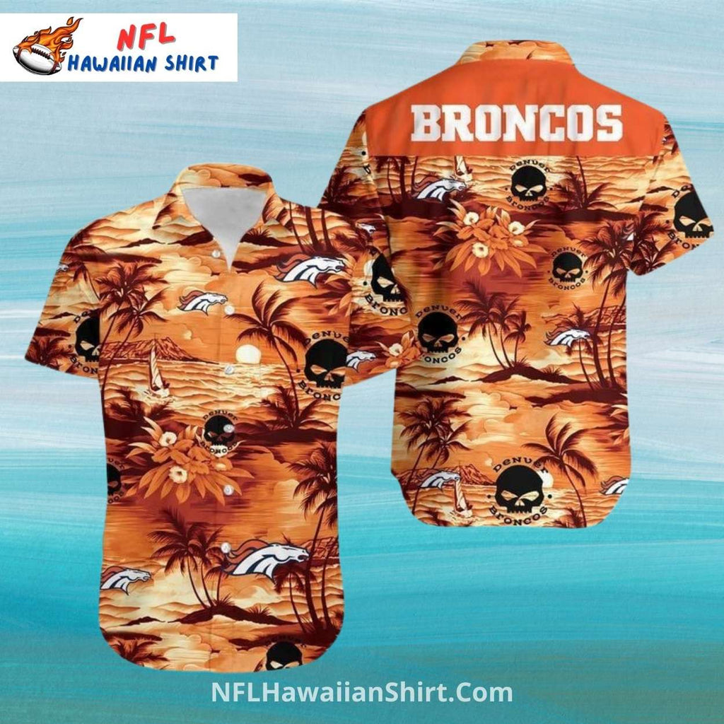 Sunset Beach Skull Denver Broncos Aloha Shirt