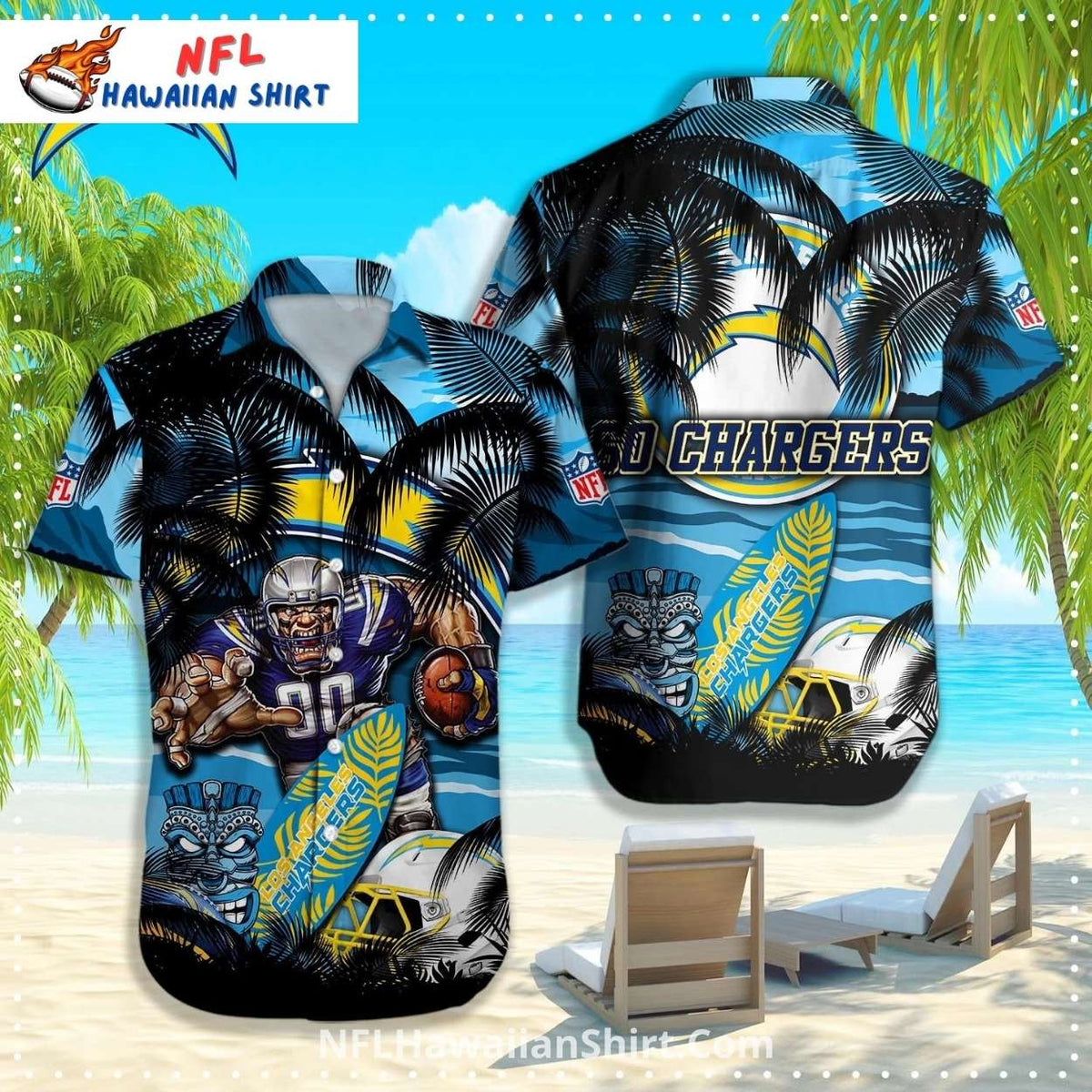 Sunset Palms And Chargers Warrior Tiki Shirt
