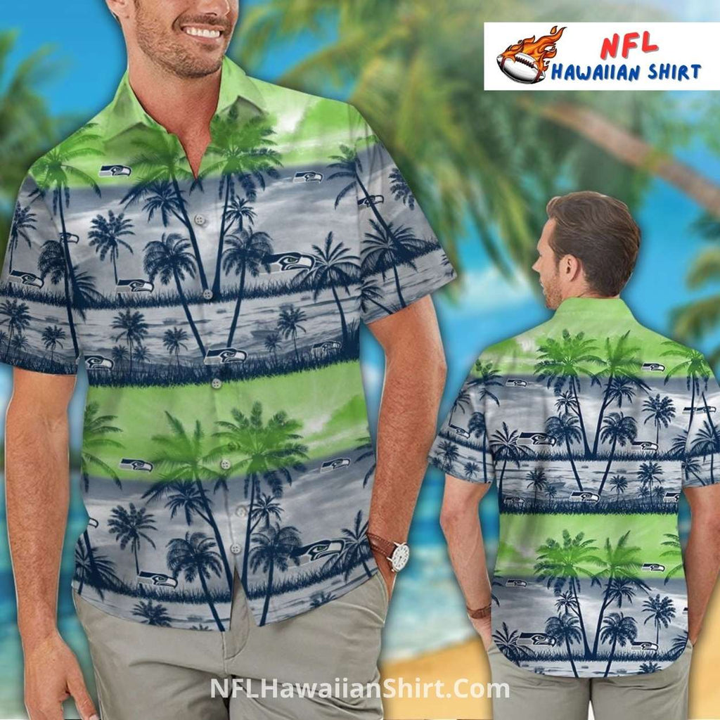 Sunset Vibes Seahawks Palm Tree Aloha Shirt