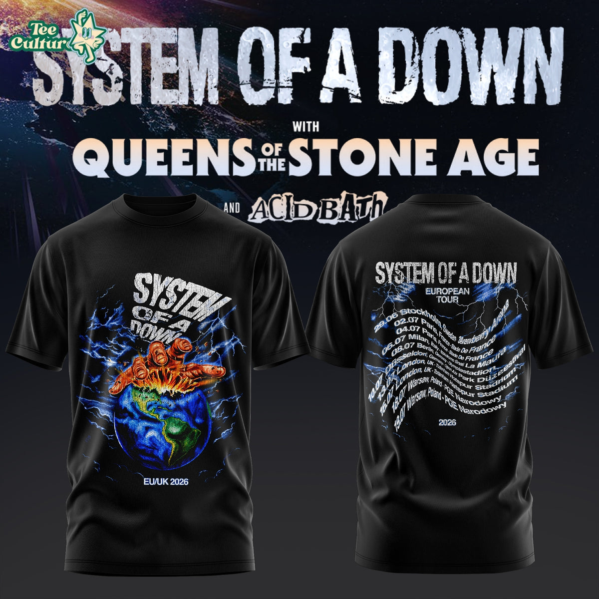 System of a Down UK & Europe Tour 2026 Black Collection Unisex T-Shirt V3