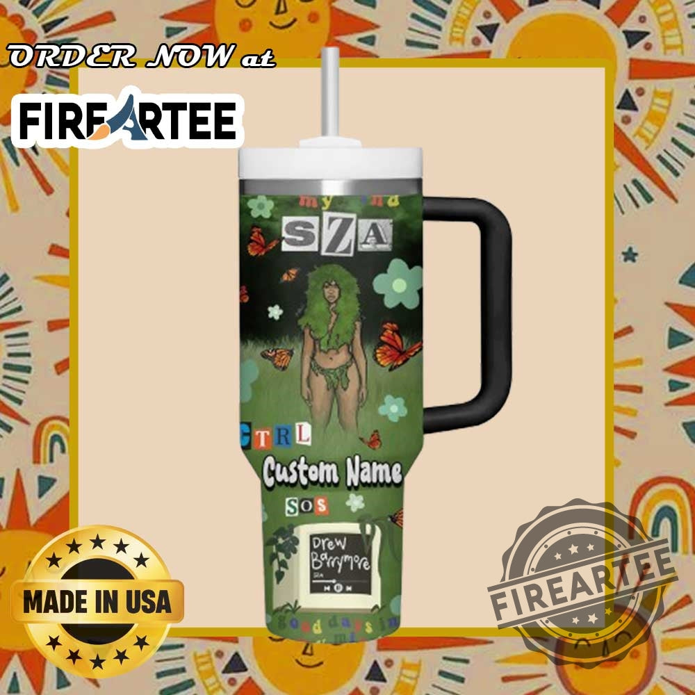 Sza Custom Name Tumbler Green Lana Design Butterfly And Floral Theme Personalized Tour 2025