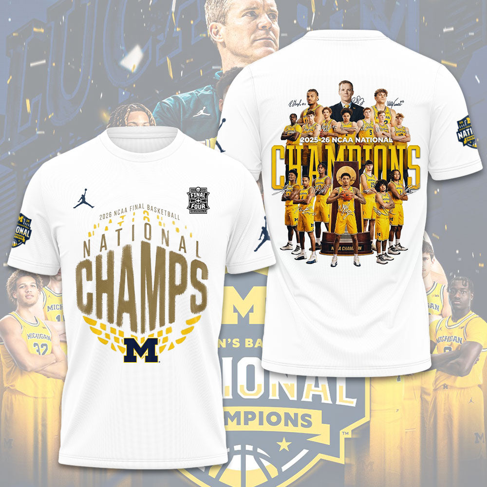 Michigan Wolverines 2026 NCAA Men’s Basketball National Champs 3D Apparel – TMTHU4960