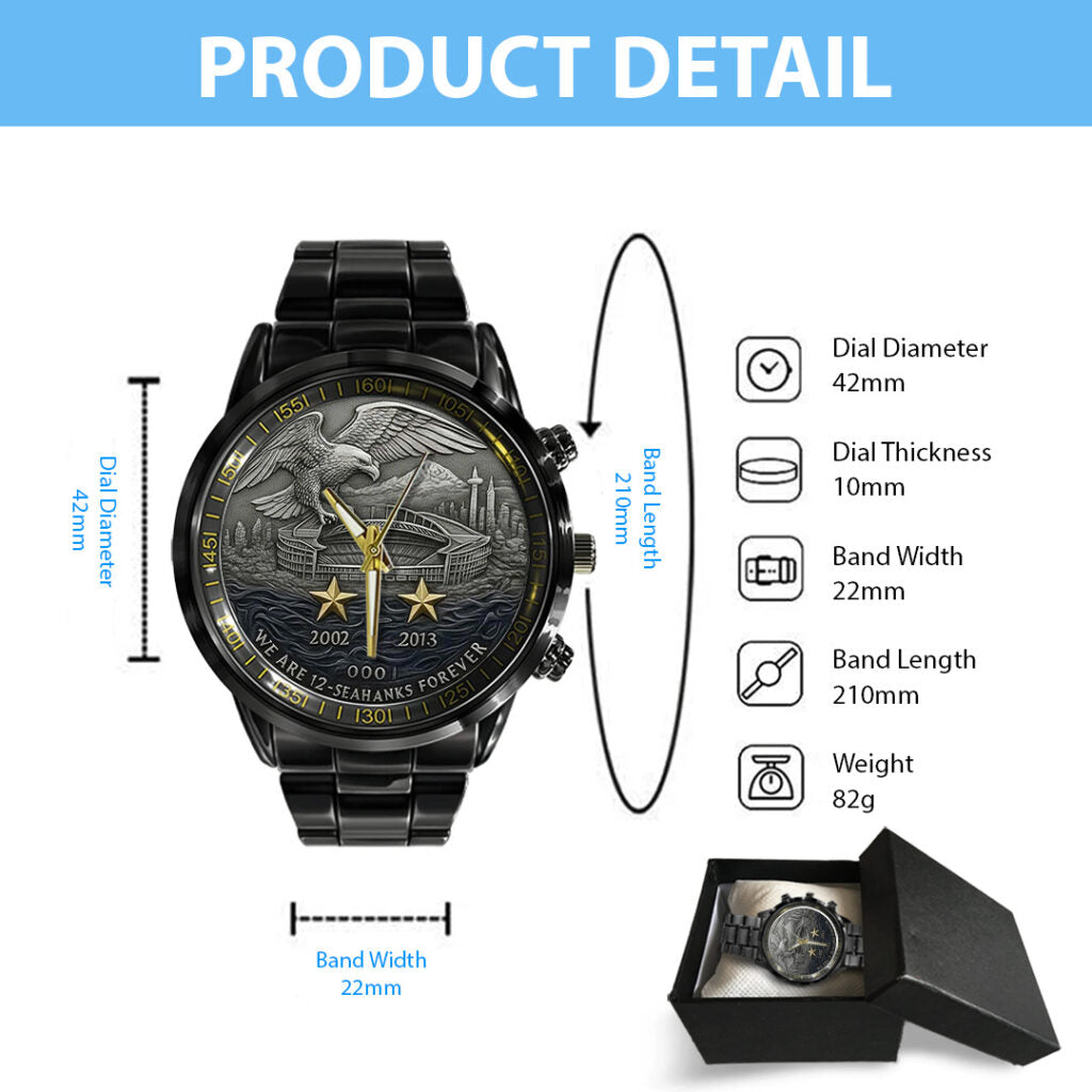 Seattle Seahawks 50th Anniversary 2026 Black Stainless Steel Watch - TANTN16083