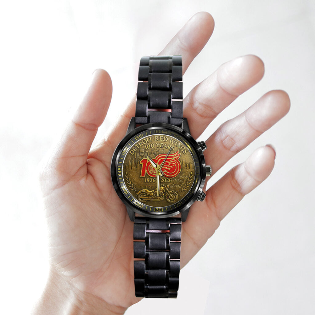 Detroit Red Wings 100th Anniversary 2026 Black Stainless Steel Watch - TANTN16095