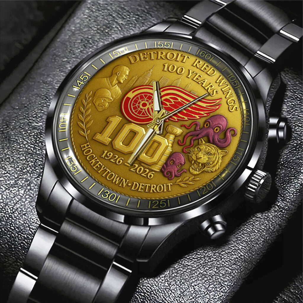Detroit Red Wings 100th Anniversary 2026 Black Stainless Steel Watch - TANTN16097