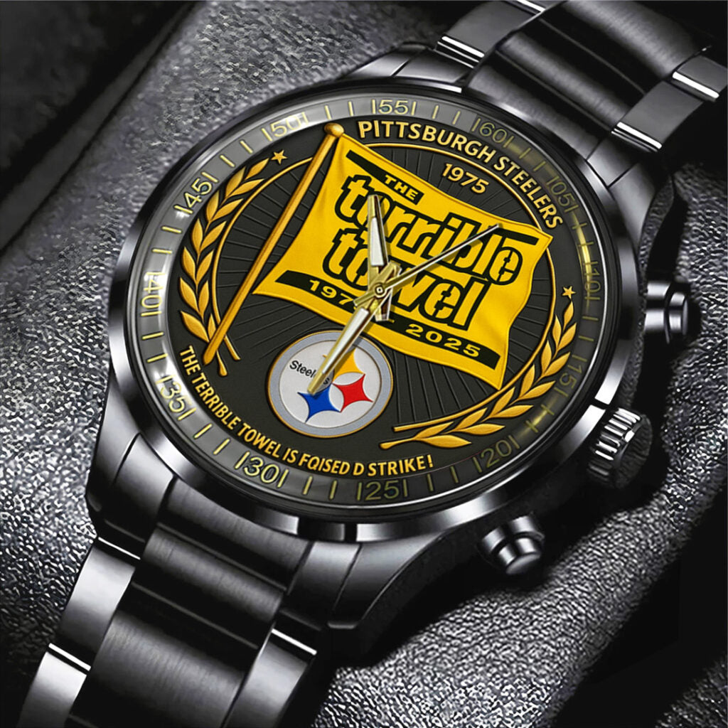 Pittsburgh Steelers The Terrible Towel 2025 Black Stainless Steel Watch - TANTN16137