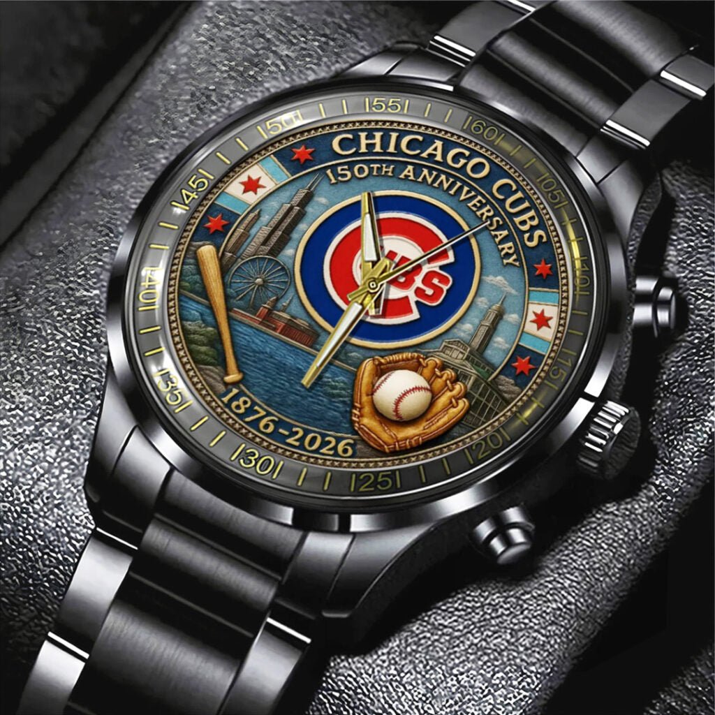 Chicago Cubs 150th Anniversary 2025 Black Stainless Steel Watch - TANTN17070