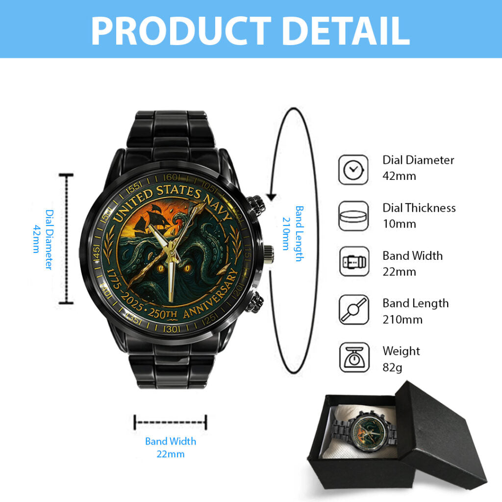 US Navy 250th Anniversary Black Stainless Steel Watch - TANTN17238