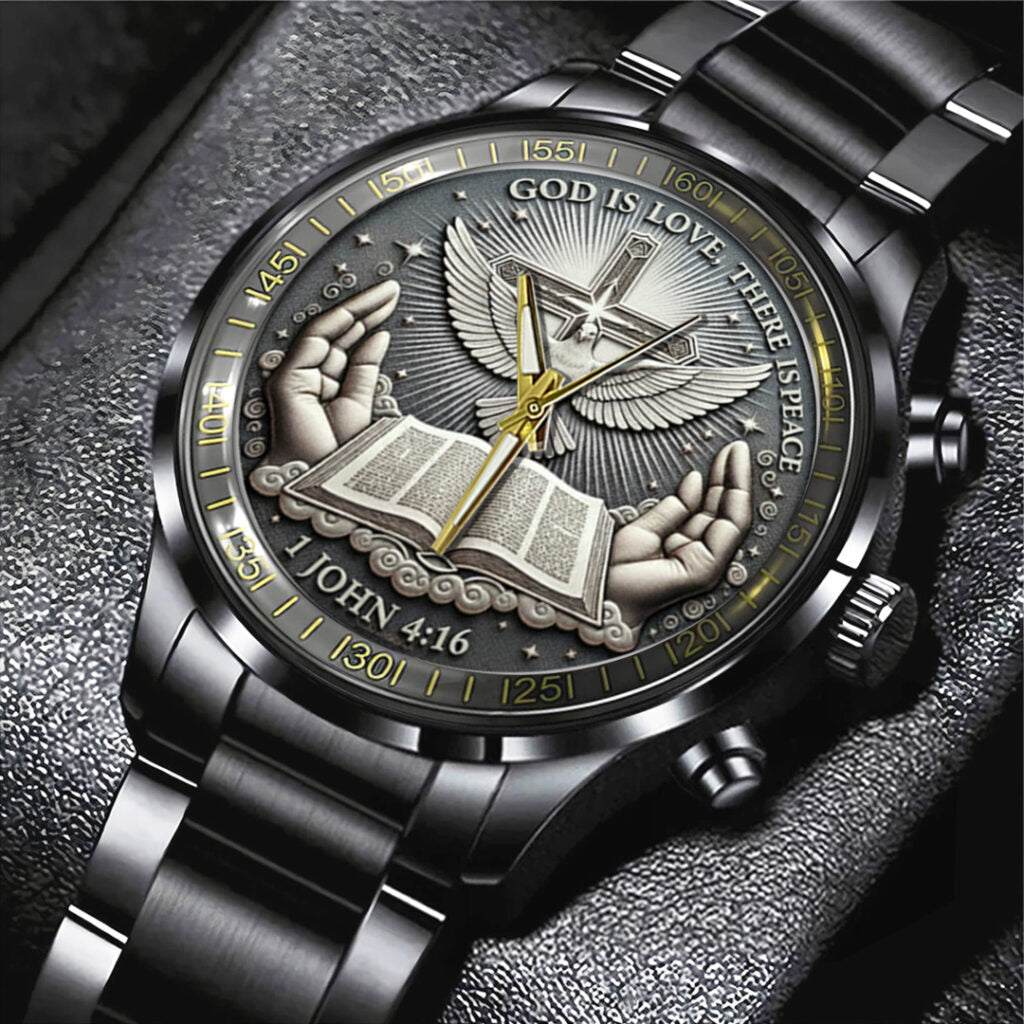 God Is Love, There Is Peace Black Stainless Steel Watch - TANTN17369