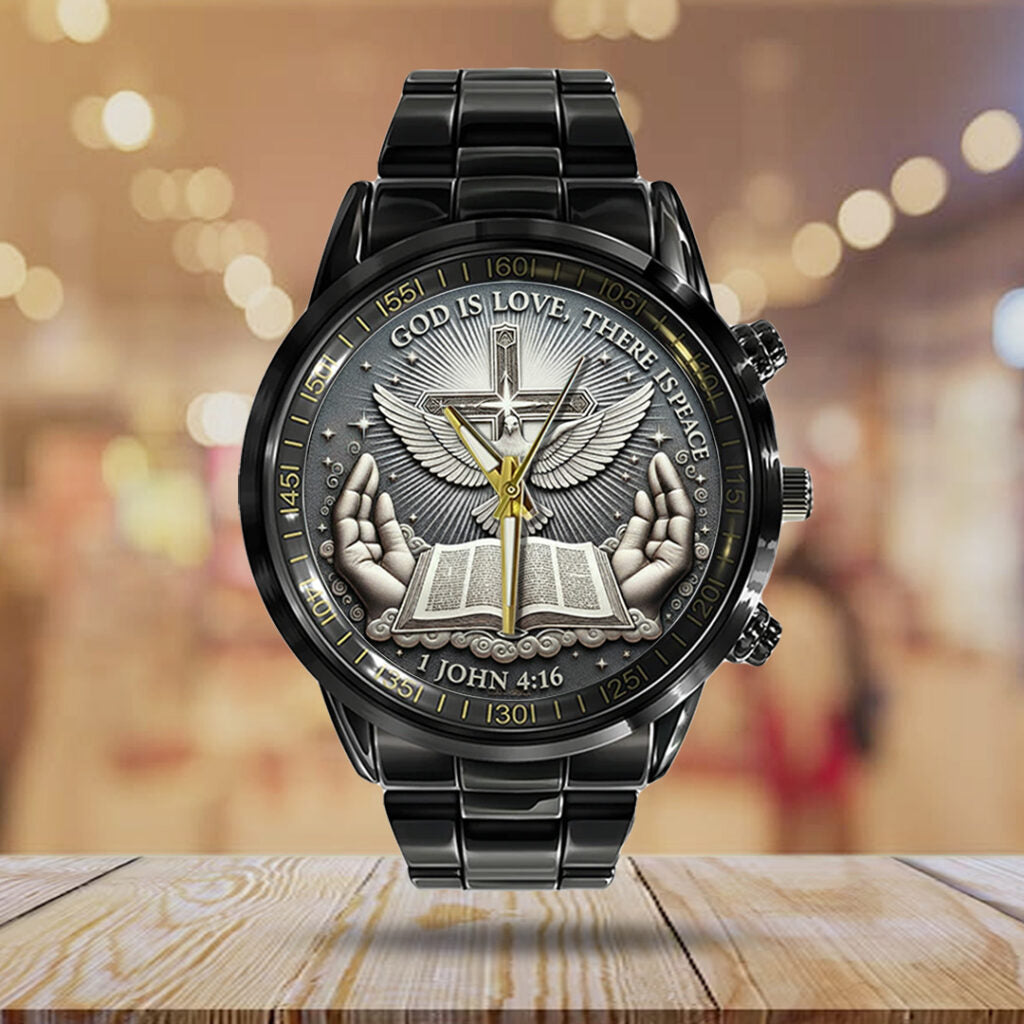God Is Love, There Is Peace Black Stainless Steel Watch - TANTN17369