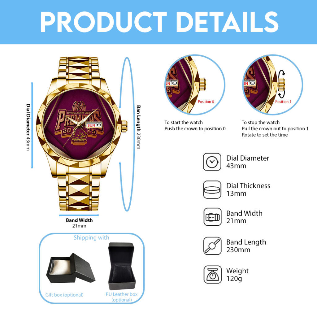 Brisbane Broncos 2025 Premiership Alloy Luxury Quartz Watch - TANTN17397