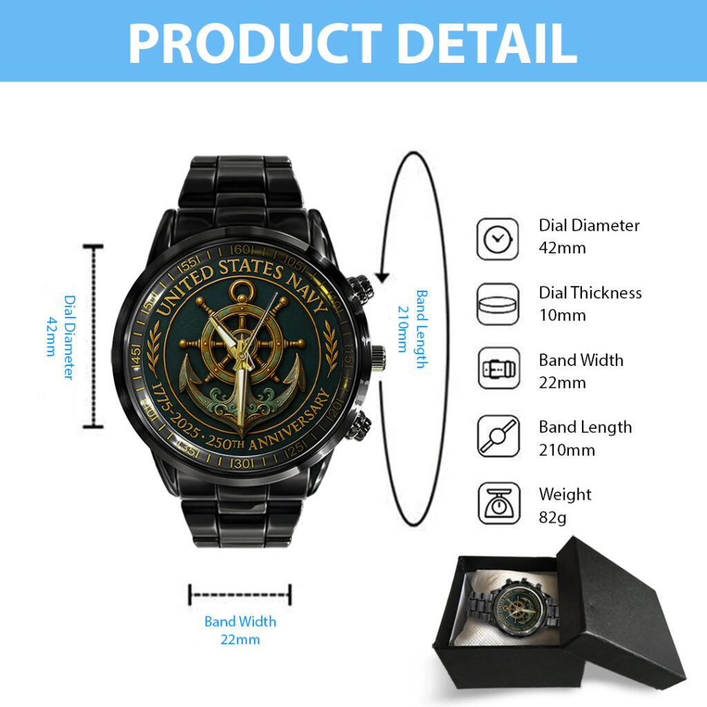 US Navy 250th Anniversary Black Stainless Steel Watch – TANTN17536