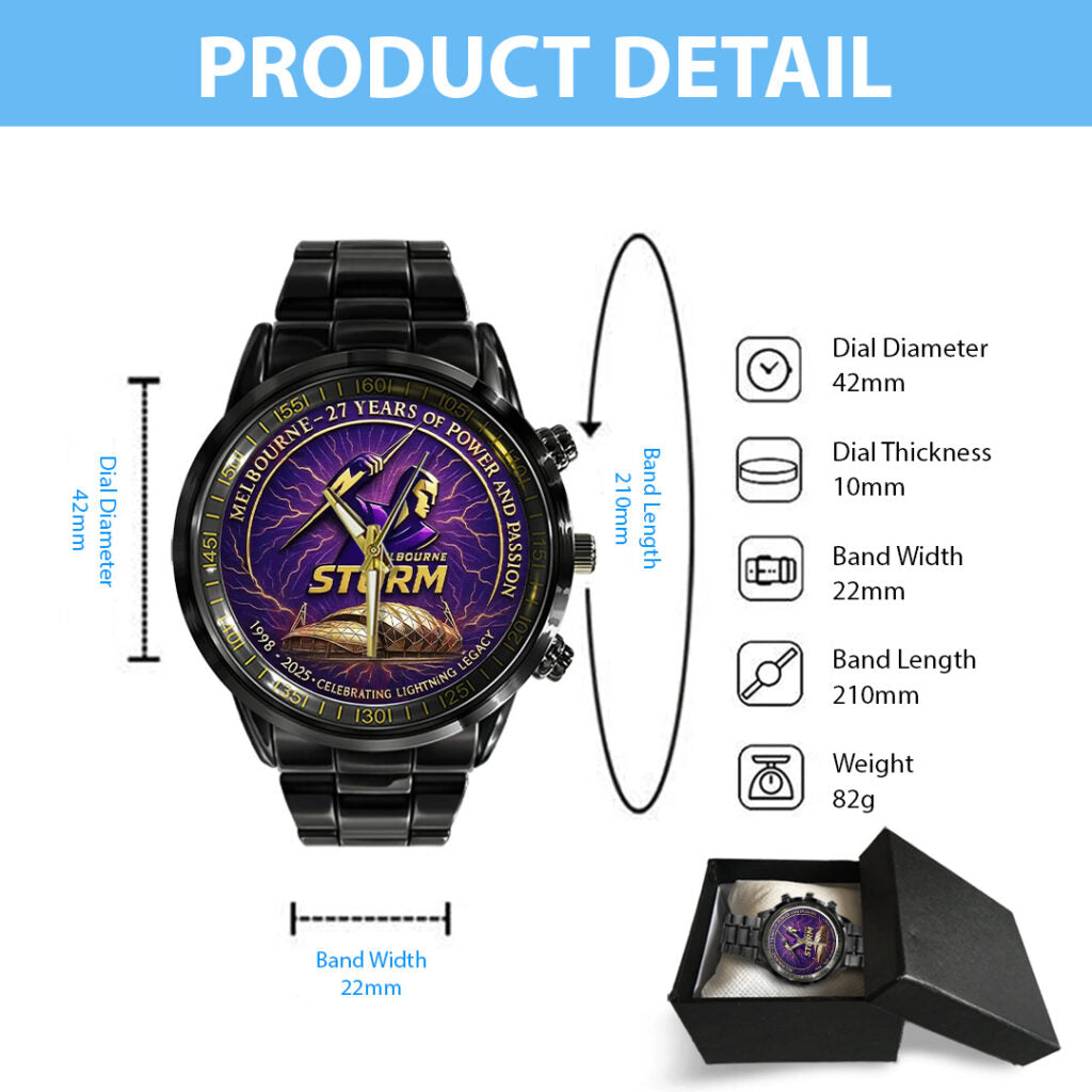 Melbourne Storm 27th Anniversary 2025 Black Stainless Steel Watch - TANTN17806