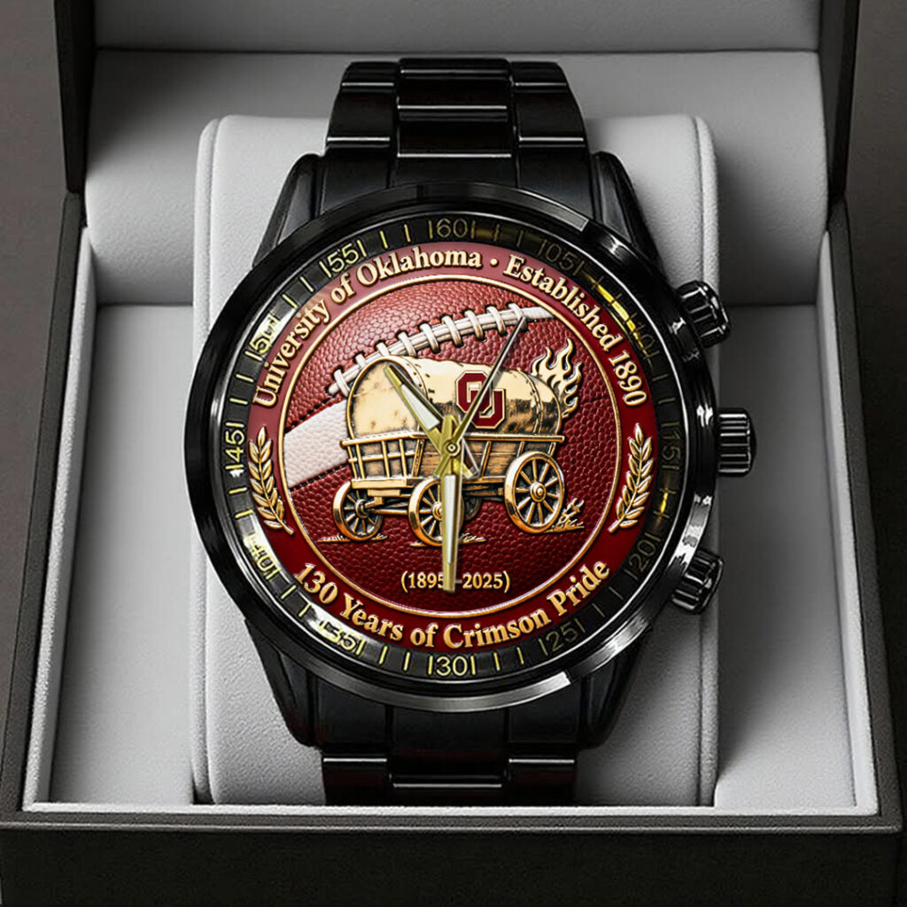 Oklahoma Sooners Football 130th Anniversary 2025 Black Stainless Steel Watch - TANTN17818