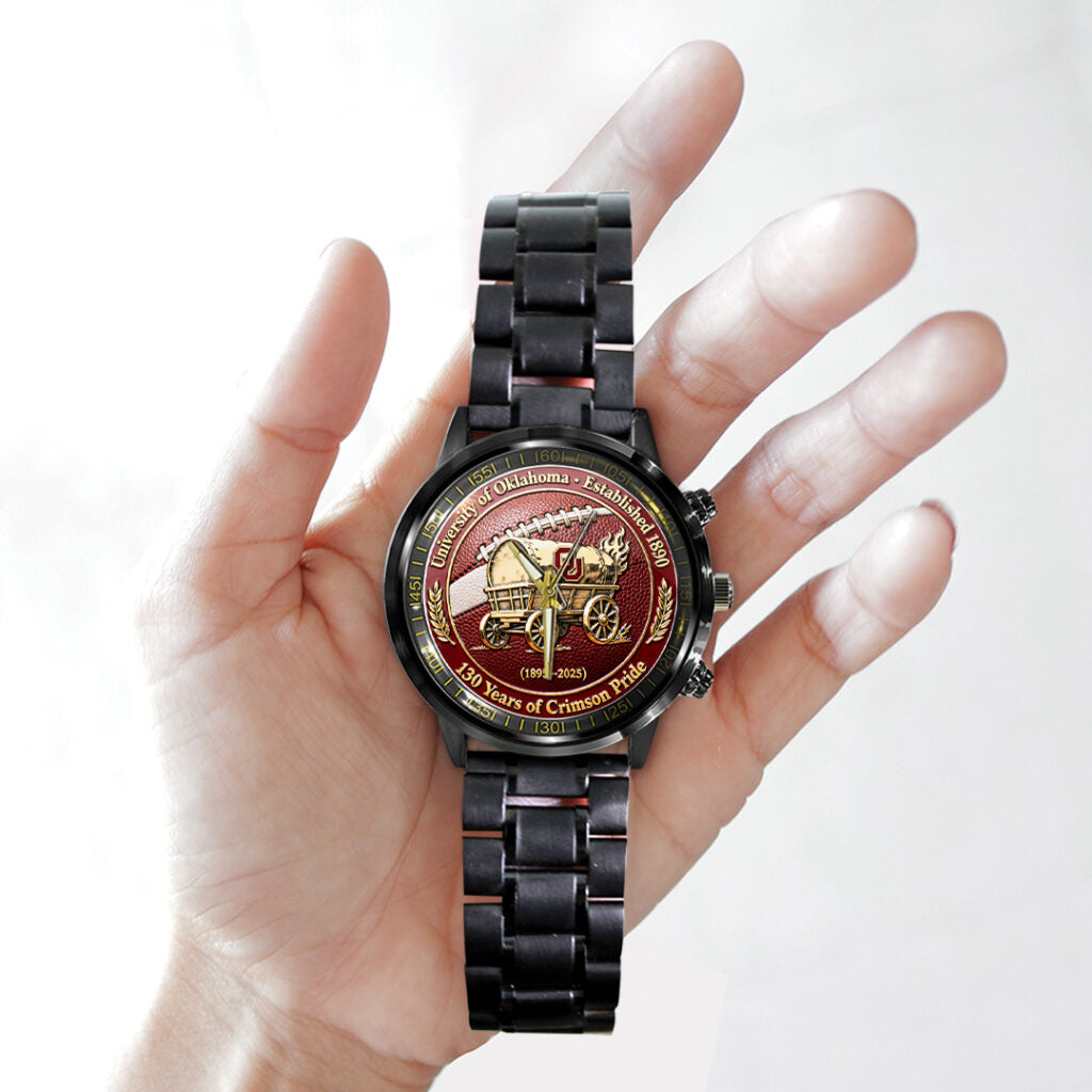 Oklahoma Sooners Football 130th Anniversary 2025 Black Stainless Steel Watch - TANTN17818