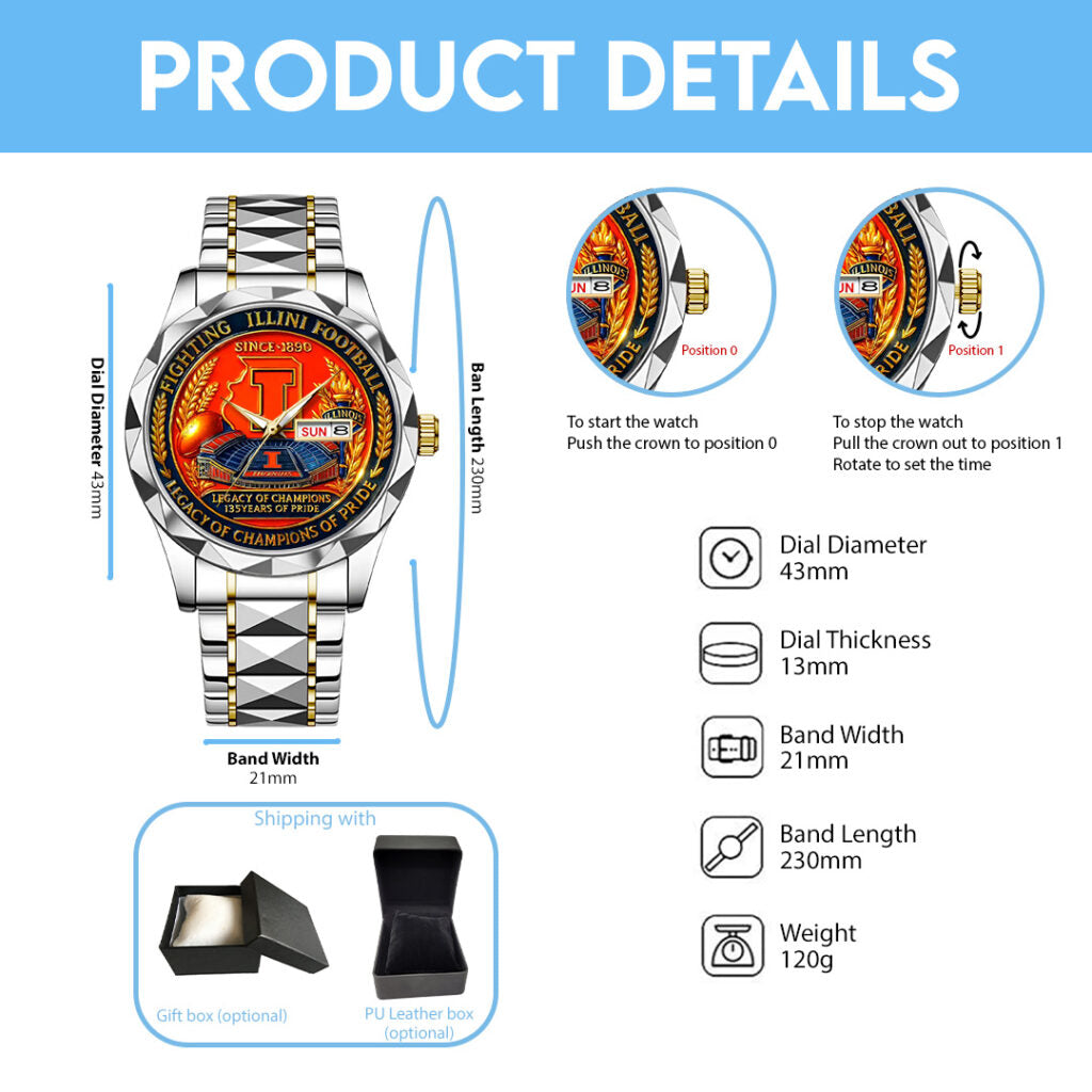 Illinois Fighting Illini Football Alloy Luxury Quartz Watch - TANTN17997