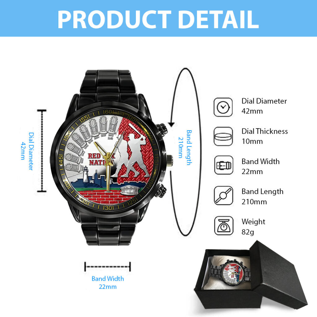 Boston Red Sox 125th Anniversary Black Stainless Steel Watch - TANTN18279