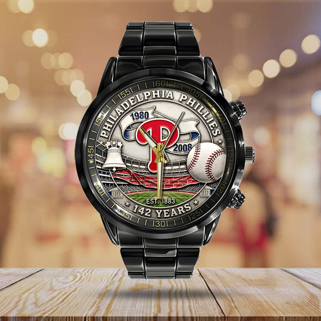 Philadelphia Phillies 142nd Anniversary Black Stainless Steel Watch - TANTN18481