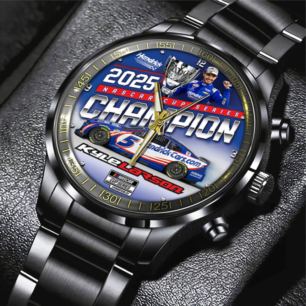 Kyle Larson 2025 NASCAR Cup Series Champion Black Stainless Steel Watch - TANTN18545
